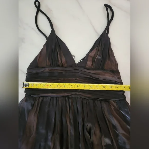 NWT Tufi Duek 100% silk black midi dress sheer striped silk over skin tone liner - Picture 7 of 8